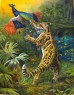 clouded leopard with a peacock