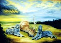 deerhounds with a deer